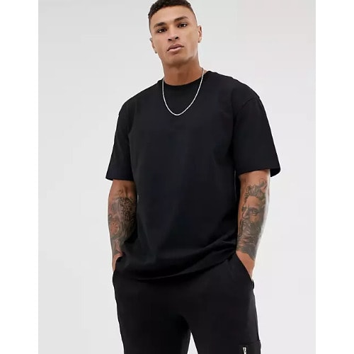 Men Plain Oversized Tshirt -  Black