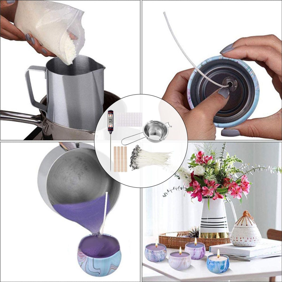 Candle Making Kit Candle Wicks Melt Pot Wick Sticker Holder Set 1