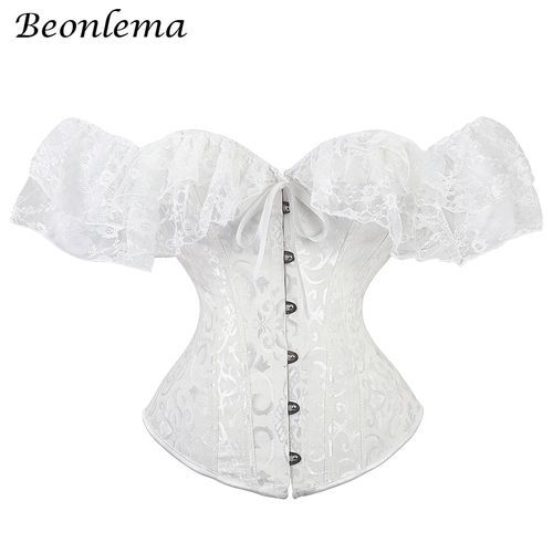 Overbust Corset Y Lace Corset Victoriano Steampunk S Tops Red Black-WE2648-White