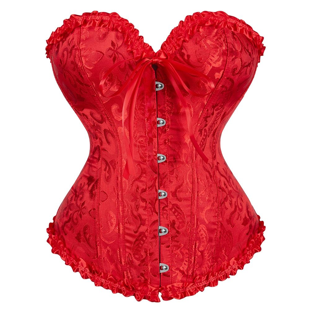 Women Y Vintage Corsets And S Lace Up Floral  Tops Brocade-red