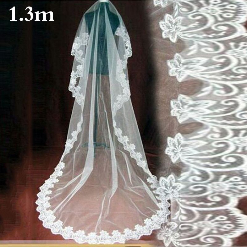 1.3M  -2.6M One Layer Lace Edge  Cathedral Wedding Veil Voile Marriage Long