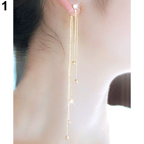 Women's Rhinestone Alloy Long Tassels Drop Dangle Cocktail Party Linear Earrings-Golden