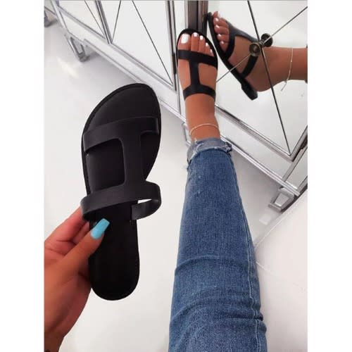 Ladies Sexy Black Trekking Leather Slippers