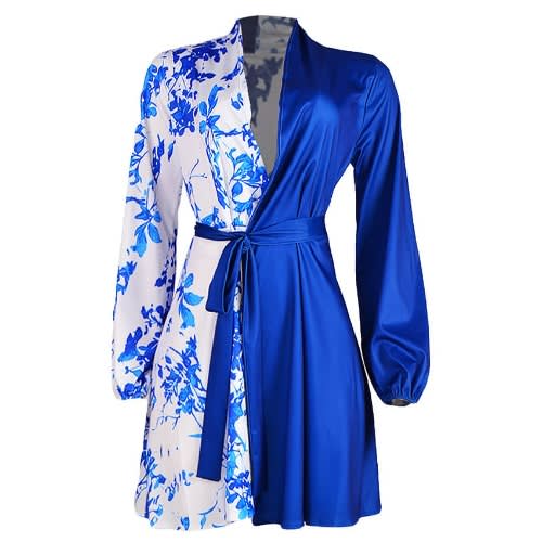 2 Toned Floral Wrap Dress - Blue