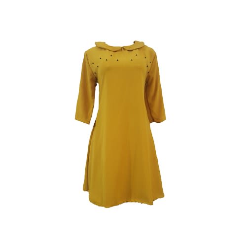 Corporate Shift Dress With Beads-Mustard Yellow