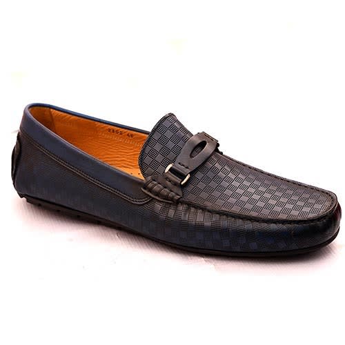 Patterned Calfskin Leather Blue Loafers