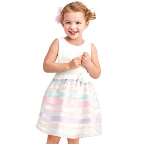 Girls Sleeveless Lace Striped Knit Organza Dress