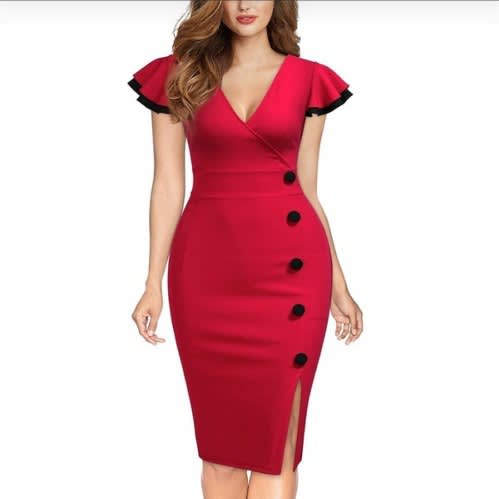 Side Botton Bodycom Patchwork Dress
