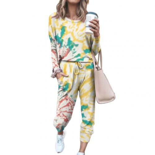 (Yellow)Tie Dye Loose Tracksuits Lounge Wear Women Casual Two Piece Set Spring Street T-shirt Tops And Jogger Set Suits 2pcs Outfits GRE