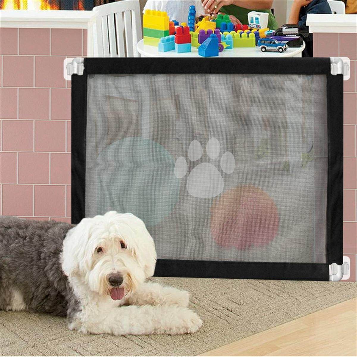 Magic Mesh Pet Dog Gate Door Barrier Safe Guard Fence Enclosure Easy Install Complete Set (with Hook And Buckle)