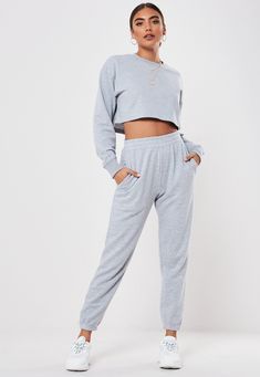 Plain Casual Crop Sweatshirt/ Joggers II