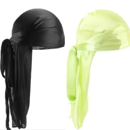 2 In 1 Silky Durag - Black & Lime Green
