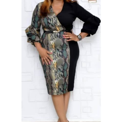 Plain & Pattern Midi Dress