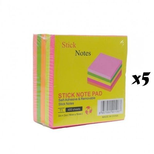 Sticky Notes Post It Note Pads 5 Colours (5 Packs)
