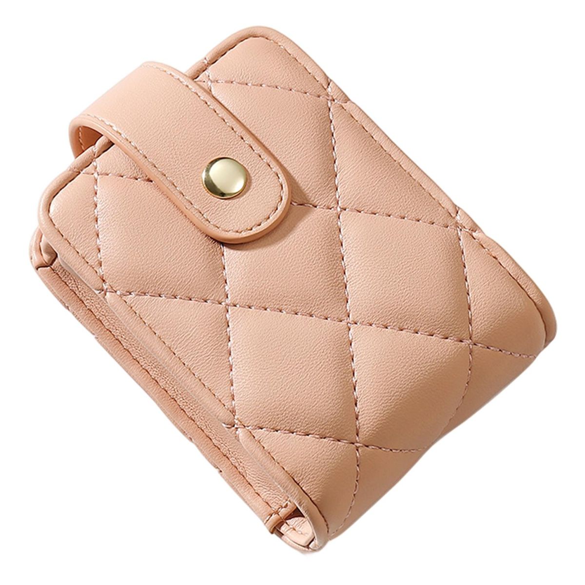 Mini Rhombus Stitch Lipstick Bag Portable Mirror Waterproof for Travel Pink
