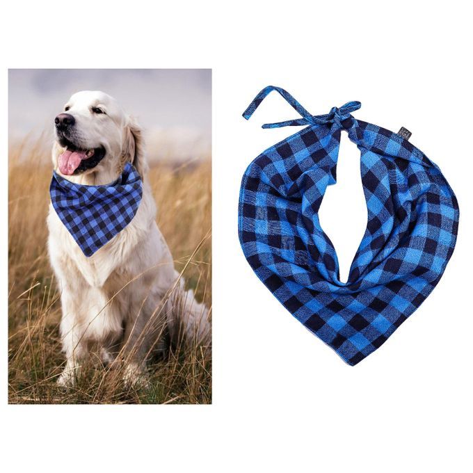 Pet Dog Bandana Collar Neckerchief Triangle Plaid Saliva Towel Blue