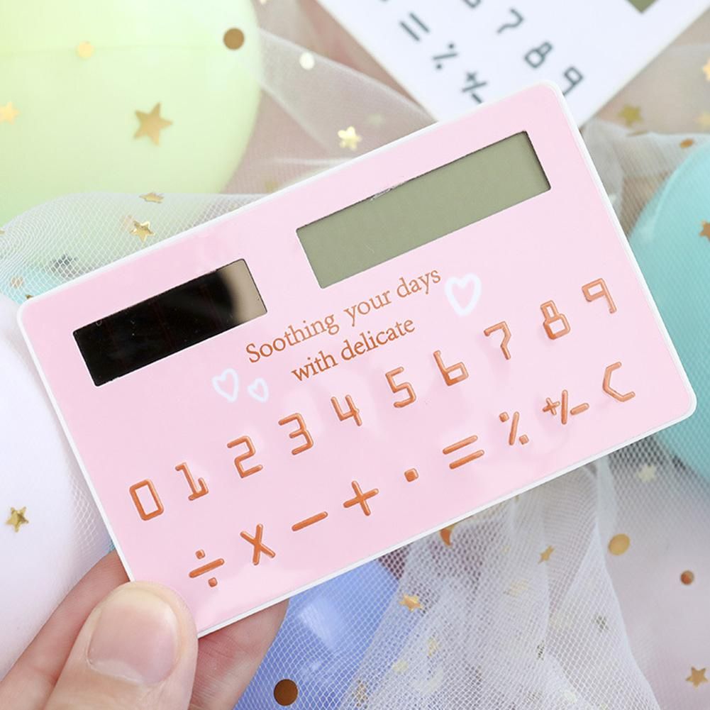 1pcsSolar Calculator Ultra Thin Mini Fashion Card Sized 8-Digit Portable Solar Powered Cartoon Gift Pocket Calculator Stationery  Color