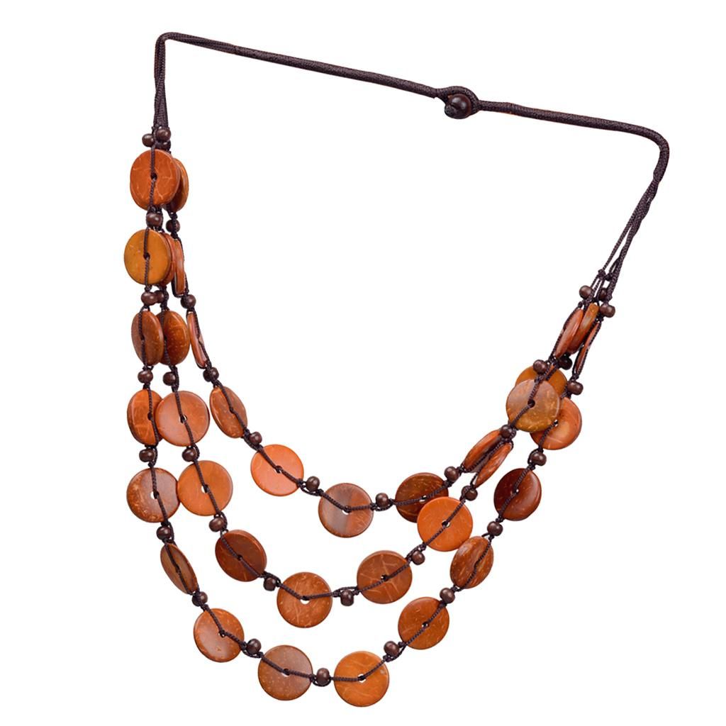 Ms. Bohemian Coconut Shell Fabric Pearl Necklace Pendant Orange