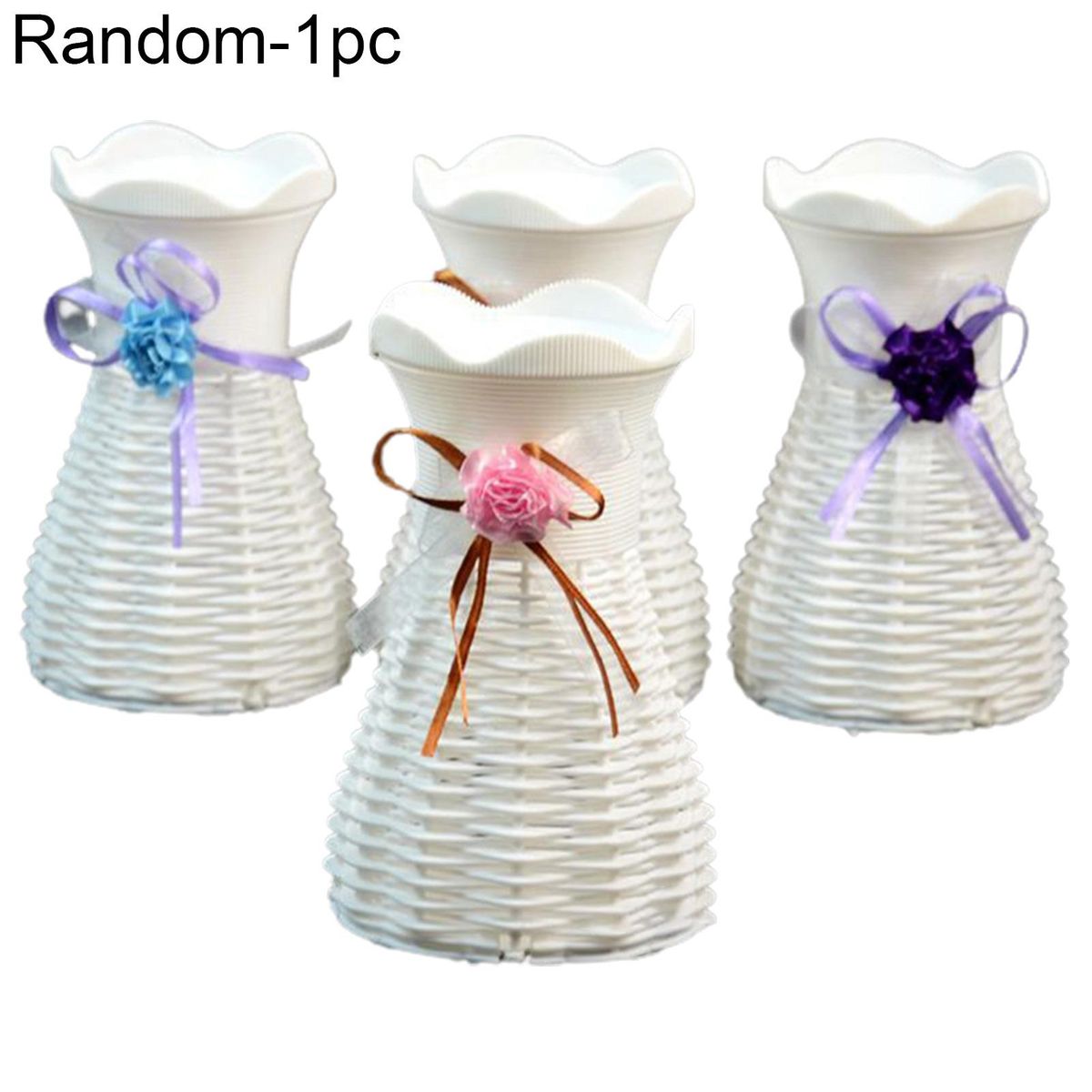 Plastic Rattan Simulation Vase Dried Flower Basket-White
