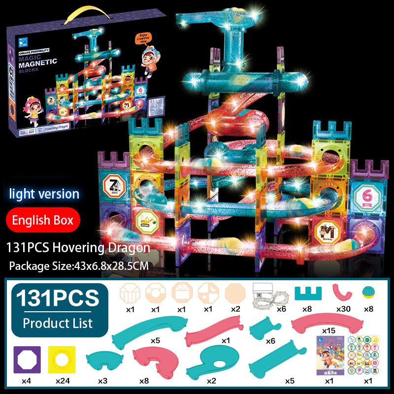 LED Magnetic Blocks Track Building Brick Bead Ball Children Toys Construction Competition Running