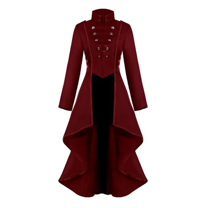 Ladies Steampunk Gothic Long Coat, Retro Red Jacket Punk Clothes M