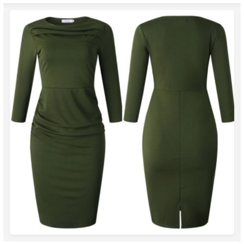 Cross Border Hip Pleated Dress - Green