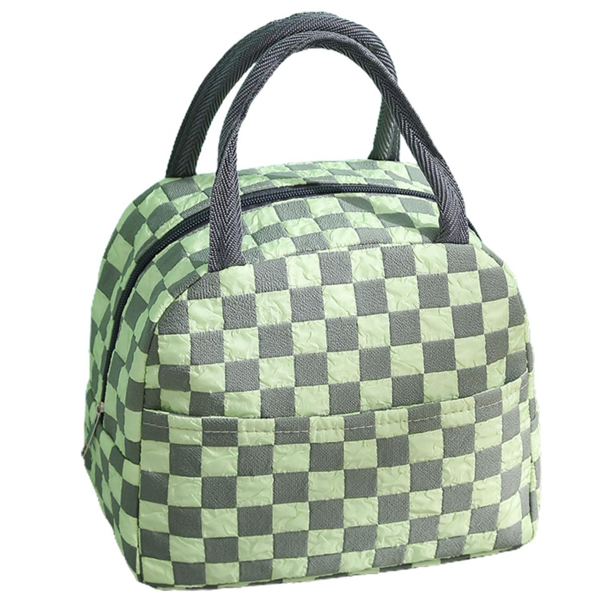 Insulated Bag Plaid Pattern Lunch Bento Box Bag Green