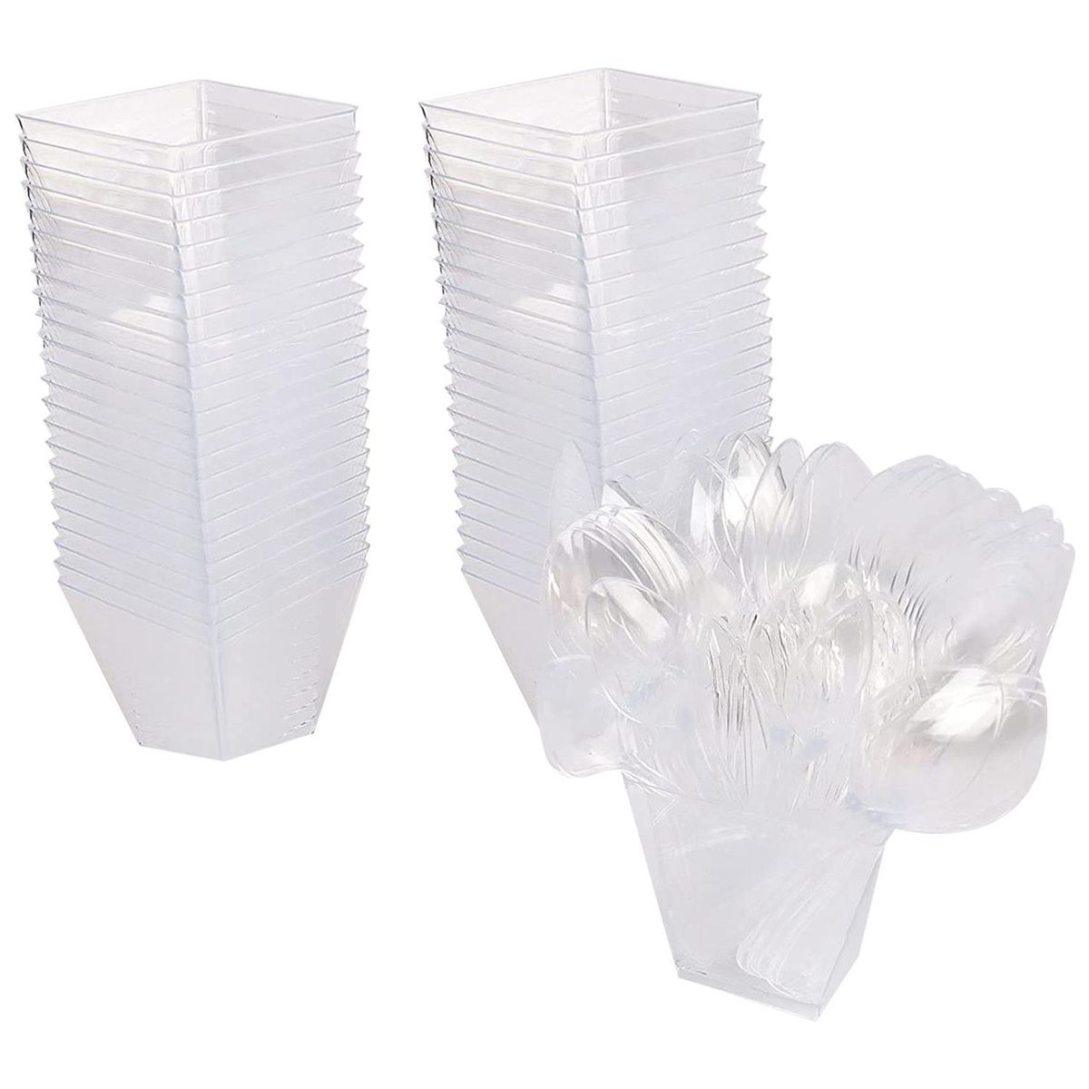 Pack of 50 Dessert Cups with Spoons, 60Ml Dessert Bowls