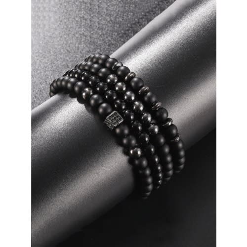 4 In 1 Round Square Crystal Stone Beads Bracelet - Black