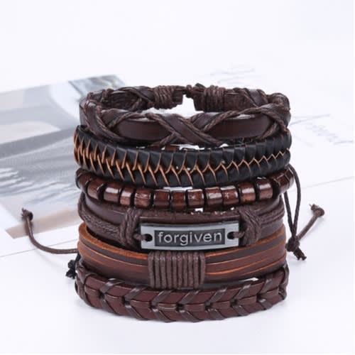 Braided Multilayer Bracelets - Forgiven - Set Of 5 Pieces - Brown