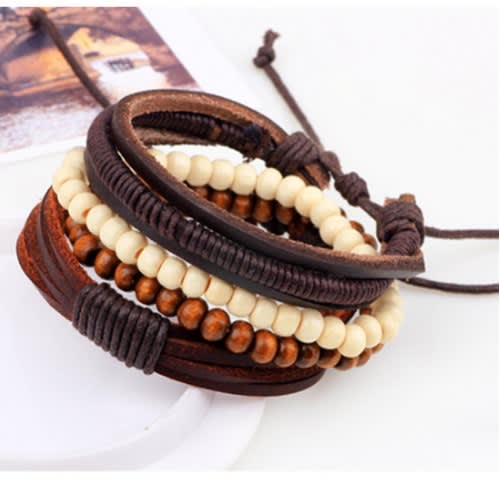 Vintage Men's Multilayer Braided Leather Bracelet -4pcs