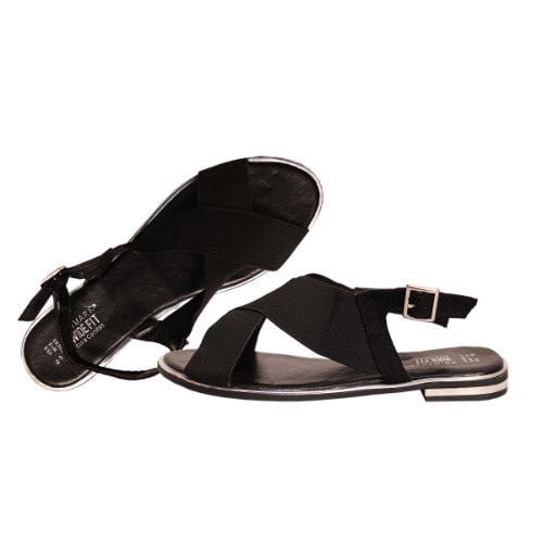 Widefit Elastic Strap Flat Sandals - Black