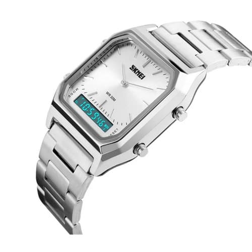 Men Dual Time Watch - Silver
