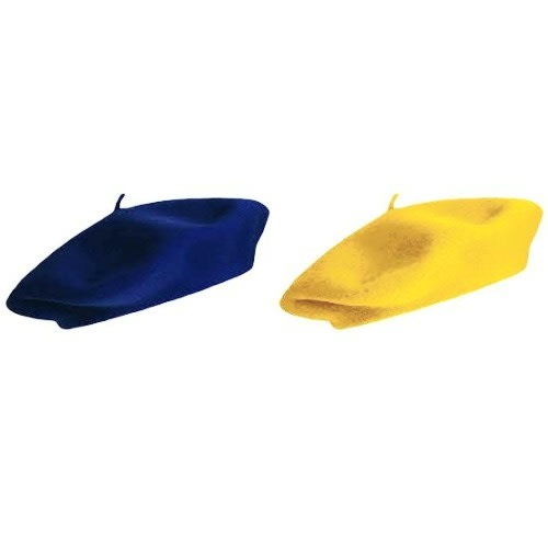 Set Of 2 Large Plain Berets  - Blue And Yellow