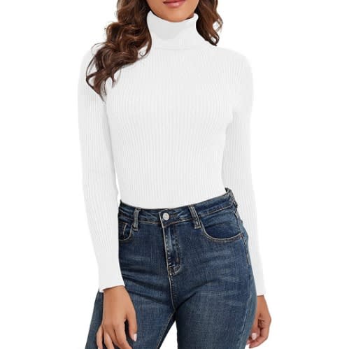 Ladies Long Sleeve Turtleneck T-shirt - White