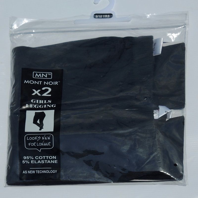 2 Pack Girls Plain Leggings- Black