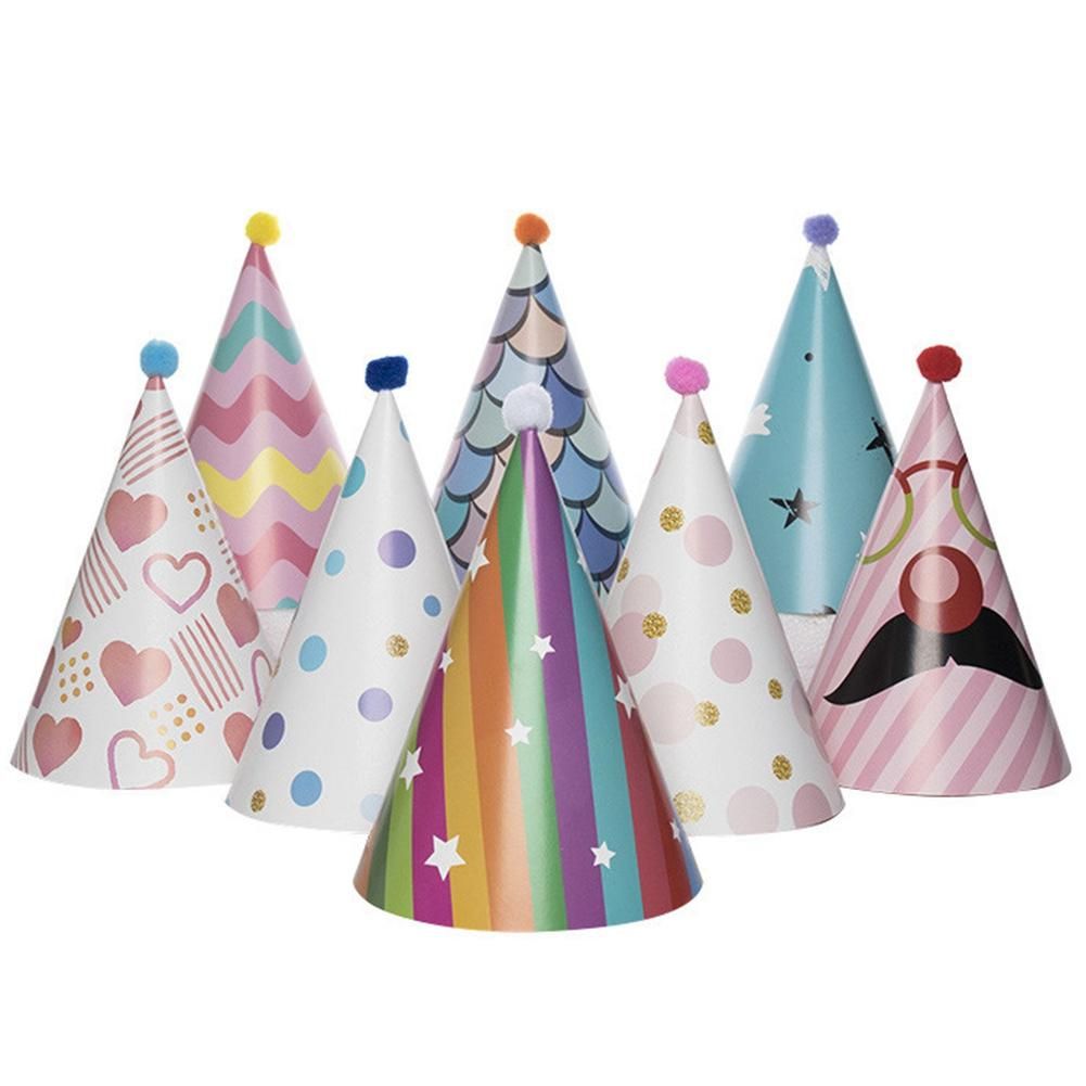 8Pcs Paper Gold Foil Happy Birthday Party Cone Hats for