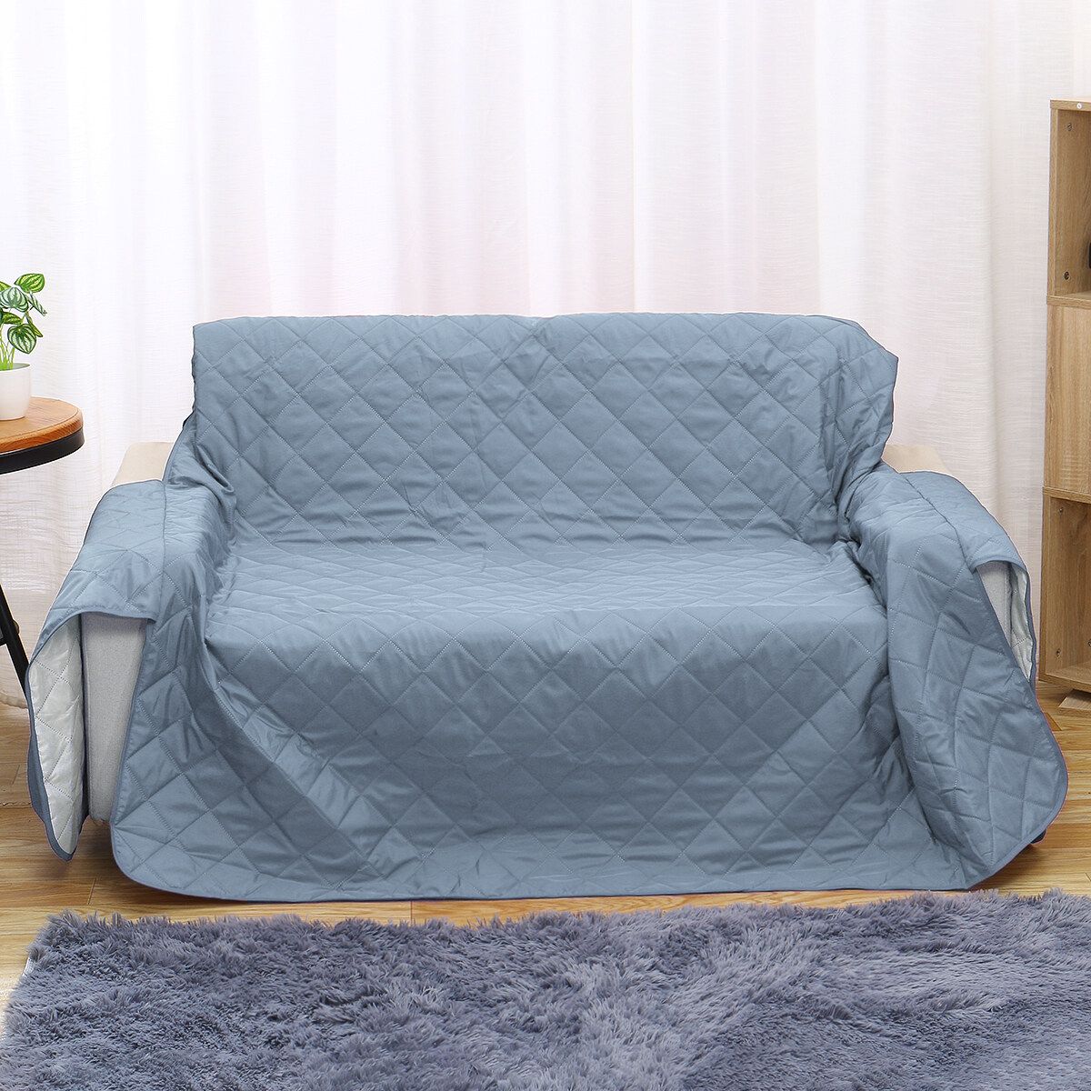3-Seater Sofa Chair Cover Slipcover For Pet Cats Furniture Protector 6 Pockets Grey