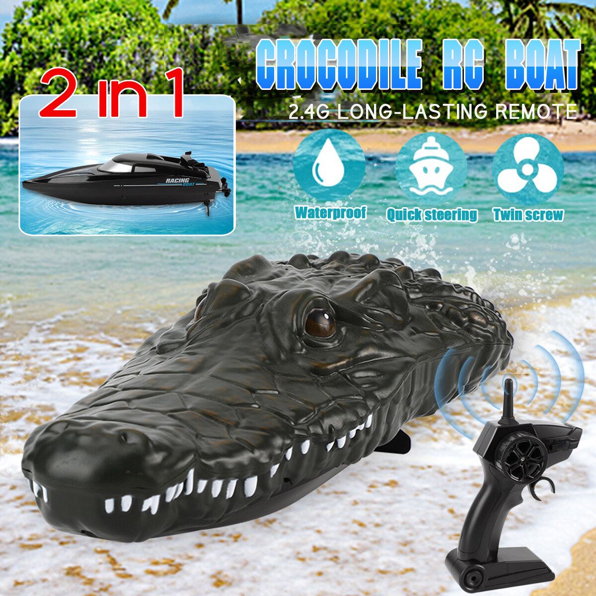 2.4G Wireless Remote Control Electric RC Boat Interesting Simulation Crocodile Head Vehicle Teenager Ship RC Toys For Kids