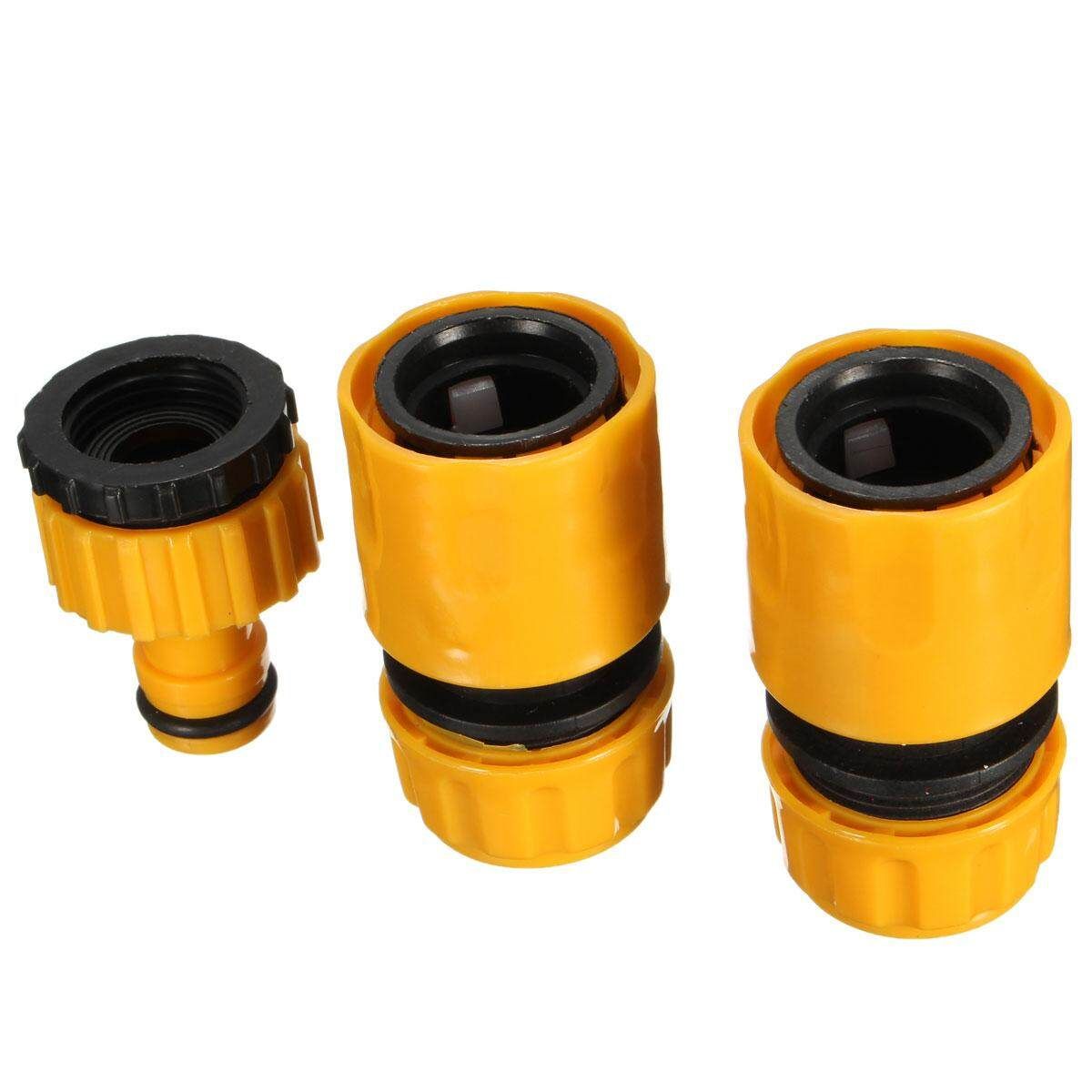 3pcs Set 1/2'' 3/4'' Water Hose Pipe Tube Fitting Connector Garden Tap Adaptor Yellow