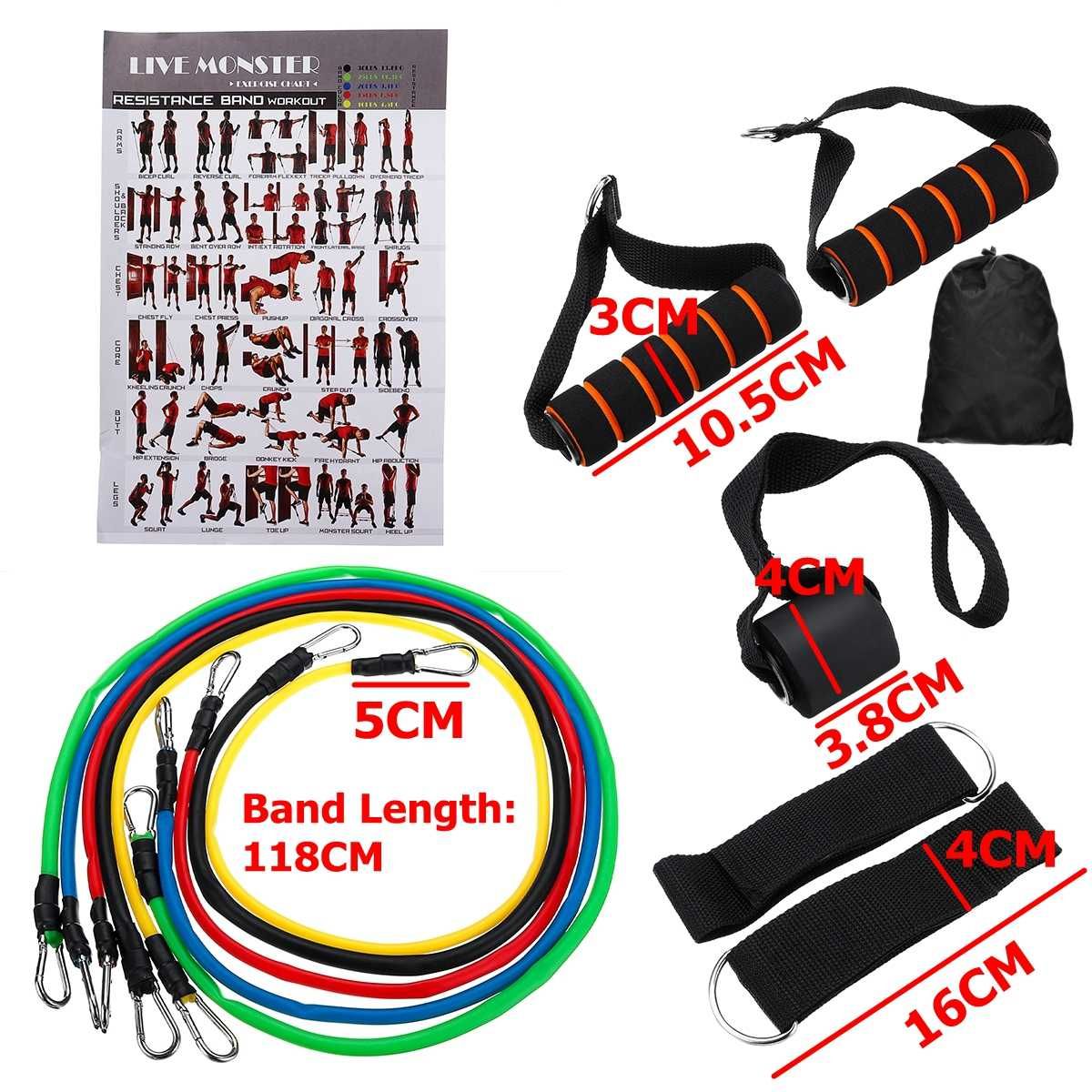 11PCS Resistance Bands Set Bodybuilding Home Gym Equipment Professional Weight-11pcs