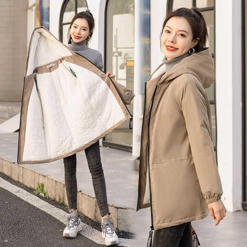 Plush and thickened mid length trench coat for women 2021 new autumn/winter Korean version, small