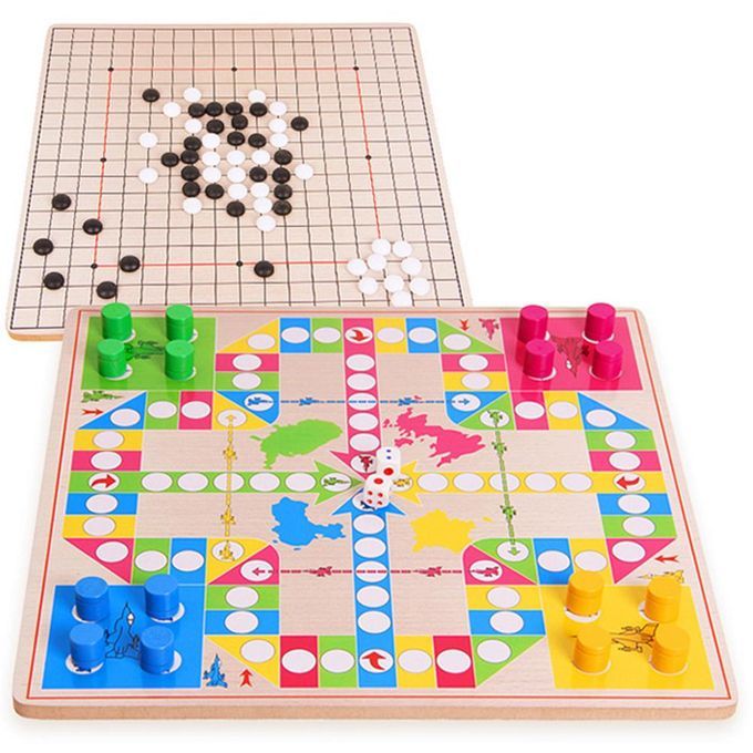 3 In 1 Double-Faced Wooden Flying Ludo Go Game Gomoku-