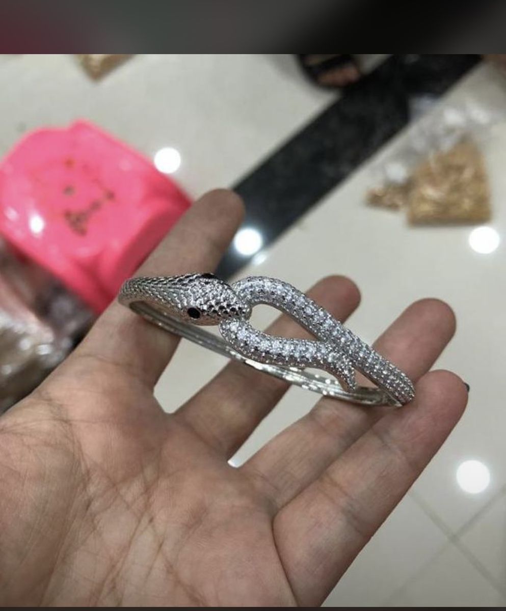 Silver Iced Out  Snake Biting Bracelet