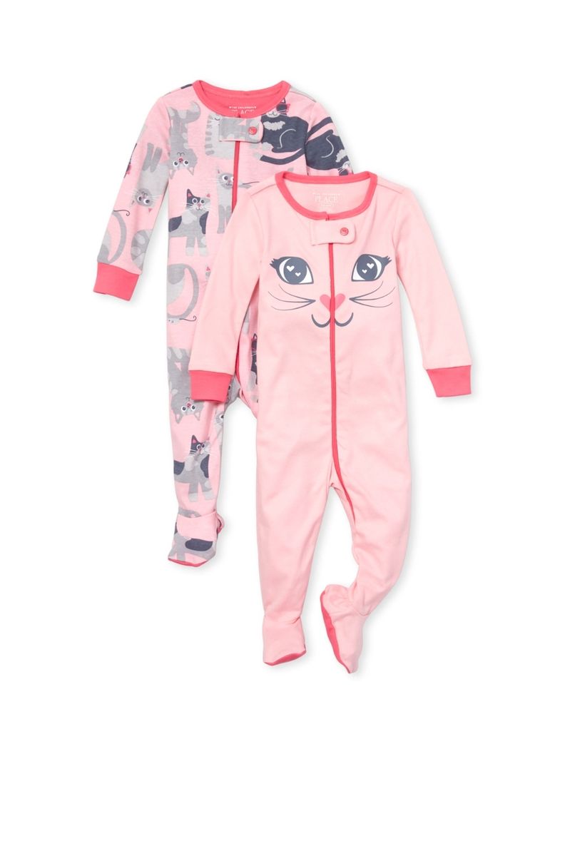 Zip-Up Kitty Cotton Sleep & Play BodySuit- 2 In 1pack