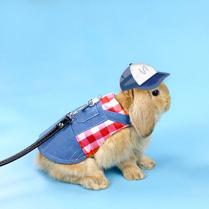 Rabbit Vest Harness Breathable Adjustable Clothes For Kitten M Red