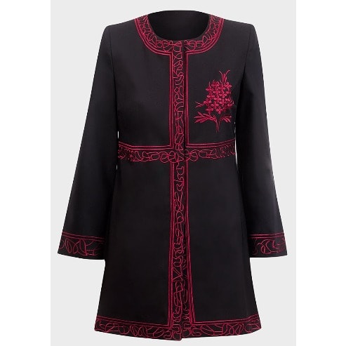 Ladies Embroidered Collarless A-line Coat/Blazer/Top