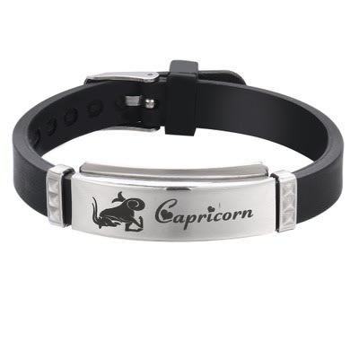Stainless Steel Black Silicone Horoscope Zodiac Bracelet - Capricorn