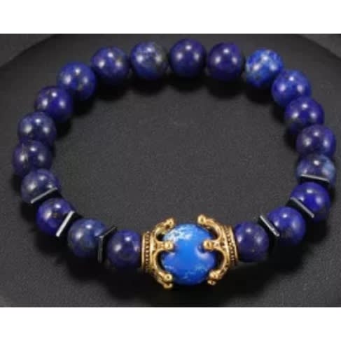 Beaded Double Crown Tiger Eye Bracelet - Blue