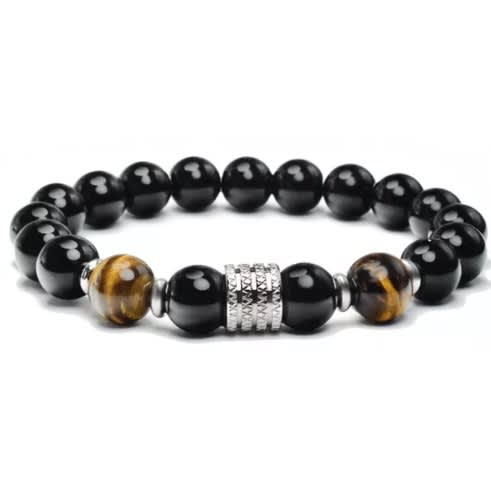 Beaded Yellow Tiger Eye Bracelet - Black